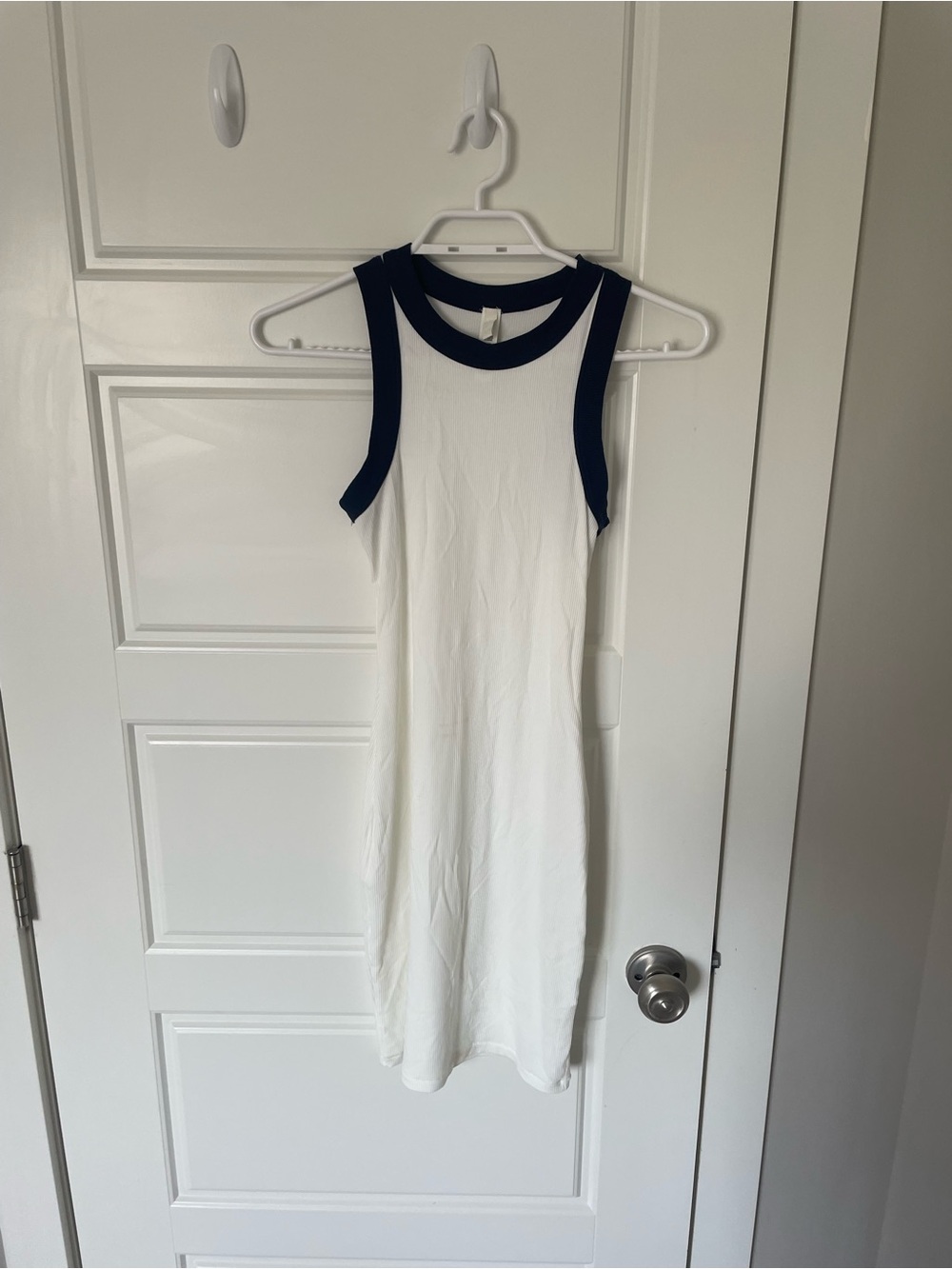 SKIMS White Mini Tank Dress with Navy Trim